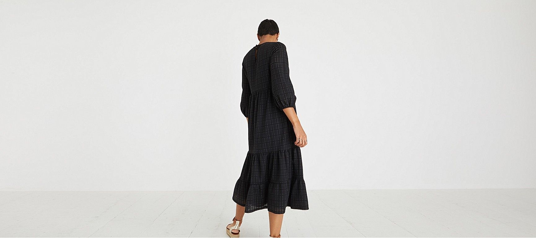 Textured Check Black Jersey Midi Dress | Oliver Bonas