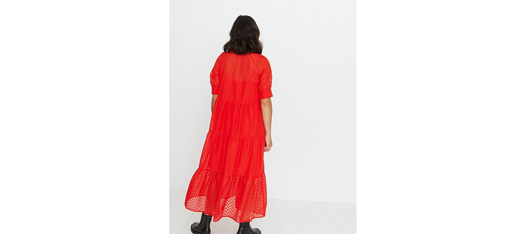 Textured Chevron Red Midi Shirt Dress | Oliver Bonas