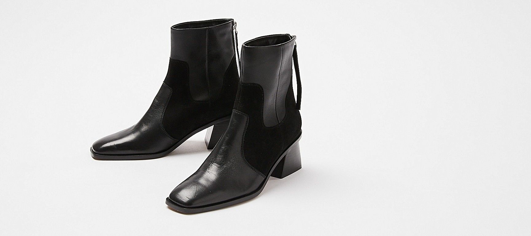 Square Toe Panelled Black Ankle Boots | Oliver Bonas