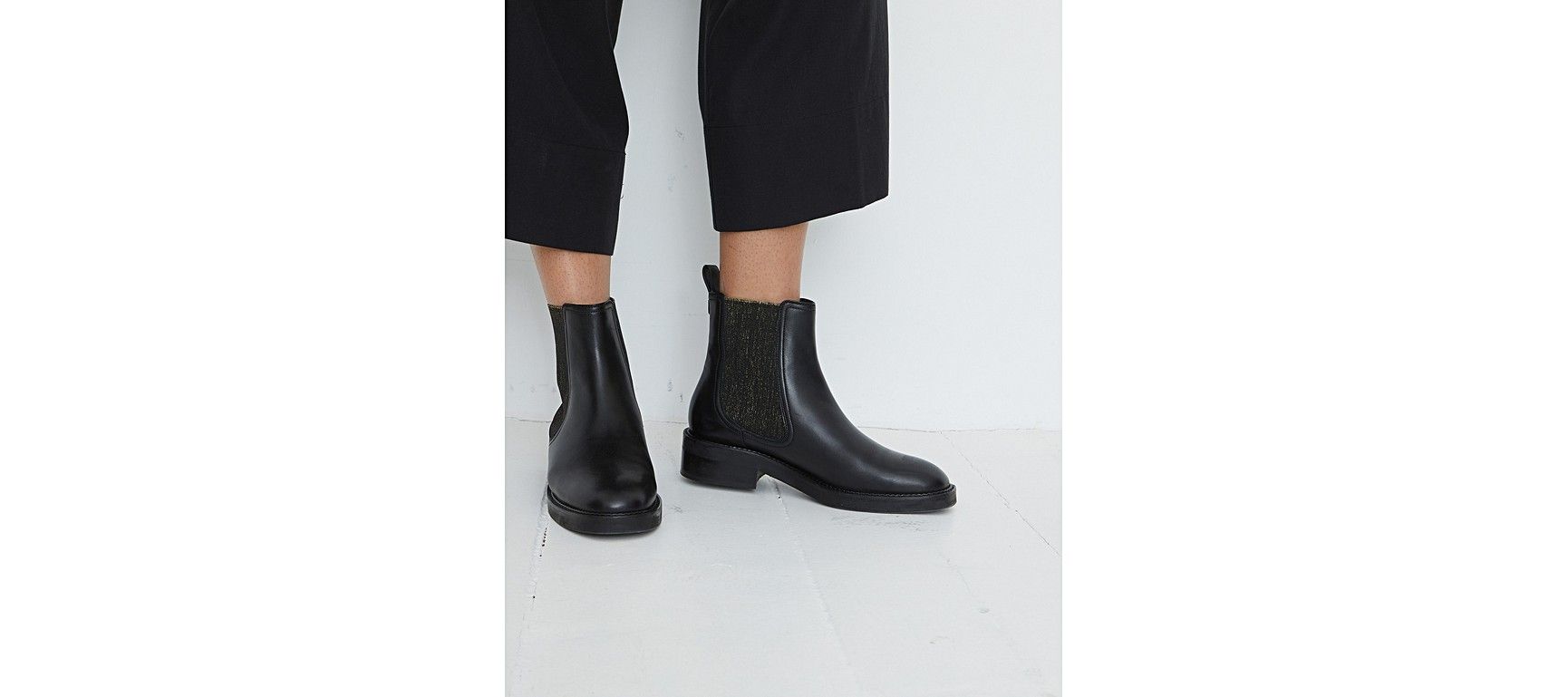 Metallic Sparkle Black Leather Ankle Boots | Oliver Bonas