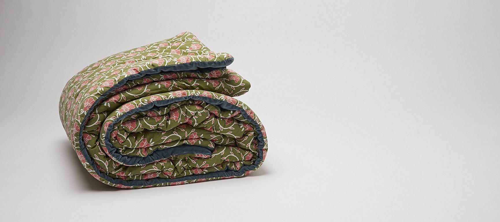 Printed Quilted Blue Velvet Double Bedspread Oliver Bonas IE