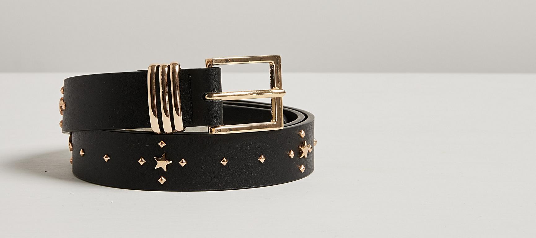 Star Studded Black Leather Waist Belt Oliver Bonas