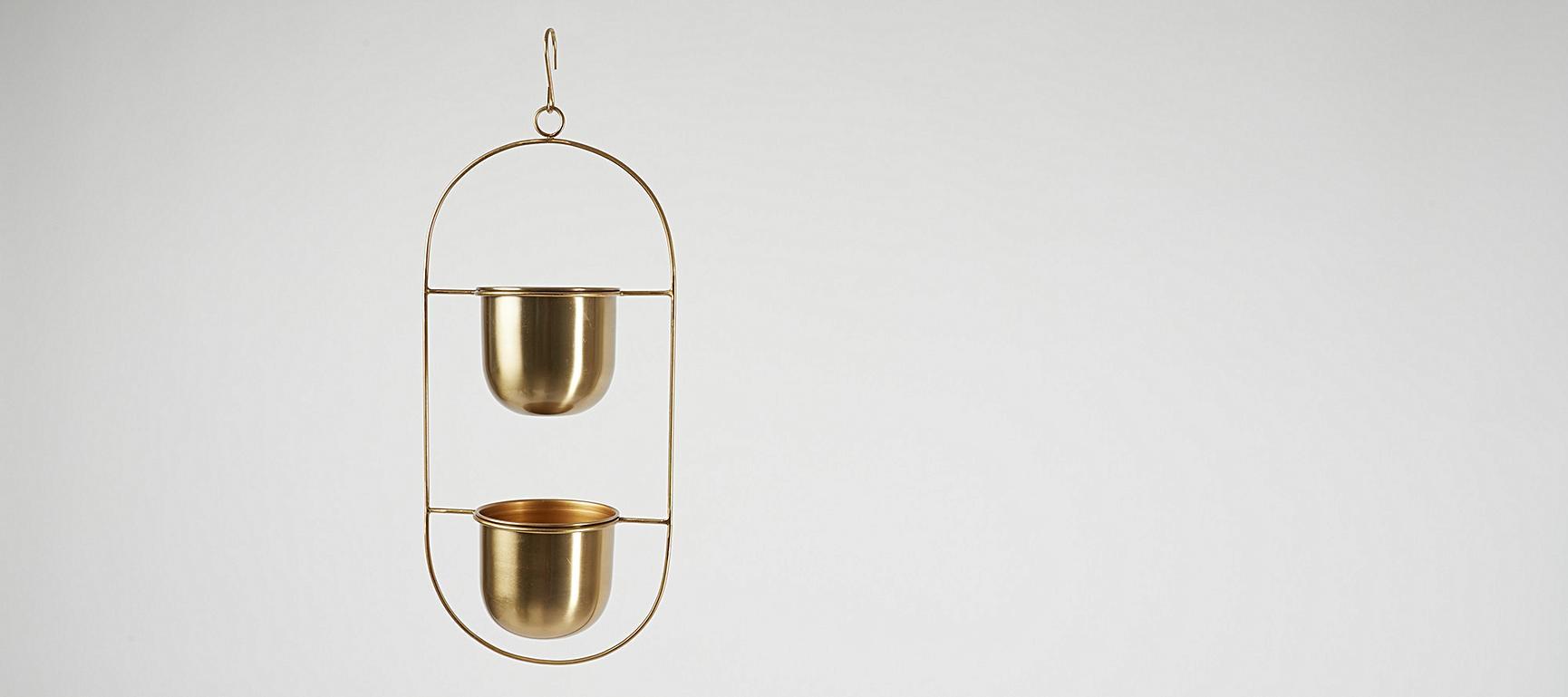 Double Gold Metal Hanging Plant Pot Oliver Bonas