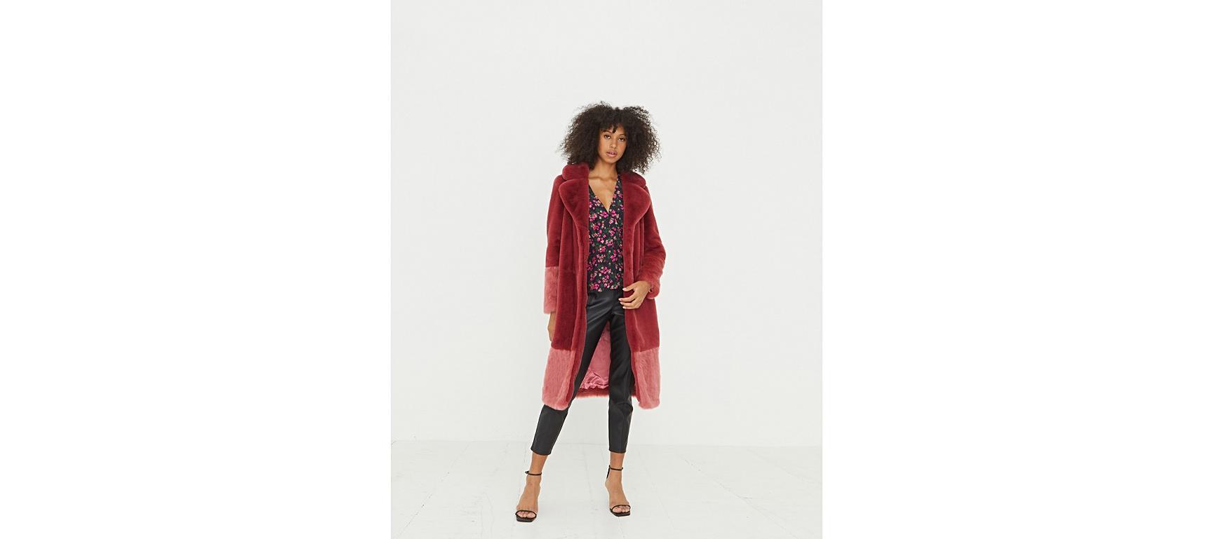 Colour Blocked Faux Fur Pink Coat Oliver Bonas