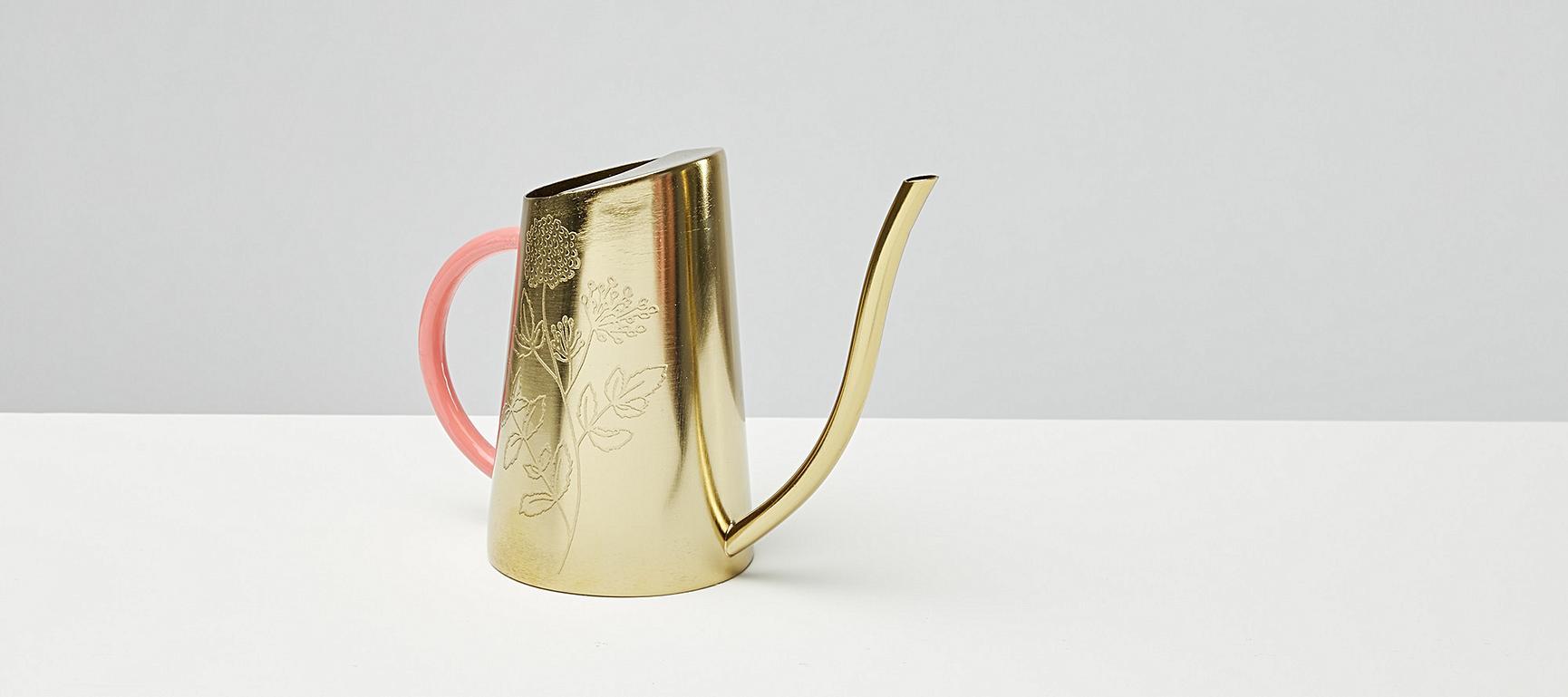Gold & Coral Floral Etched Watering Can Small Oliver Bonas