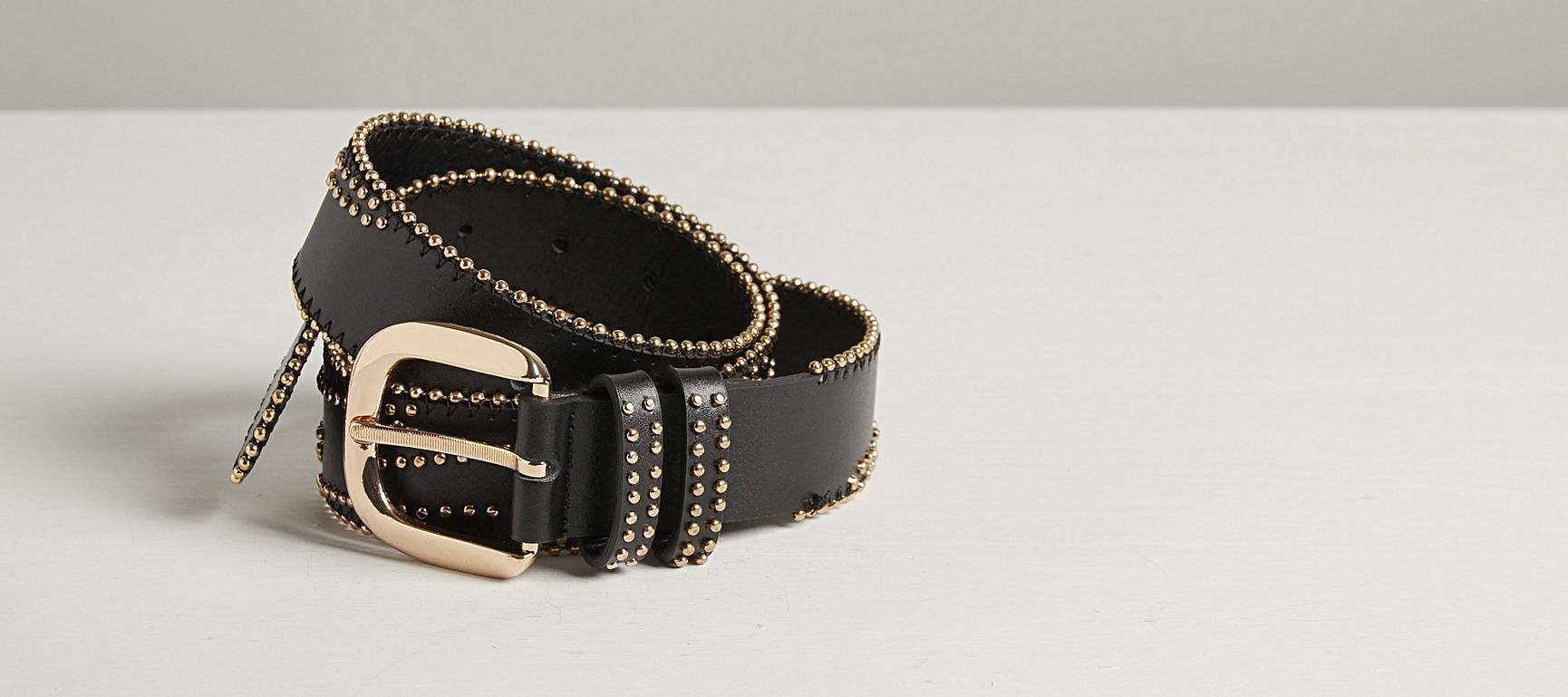 Studded Lightning Bolt Black Leather Waist Belt Oliver Bonas
