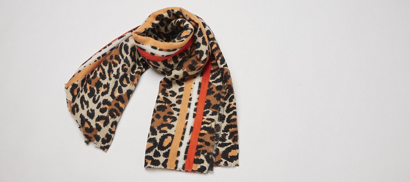 Leopard Print & Stripe Brown Scarf Oliver Bonas