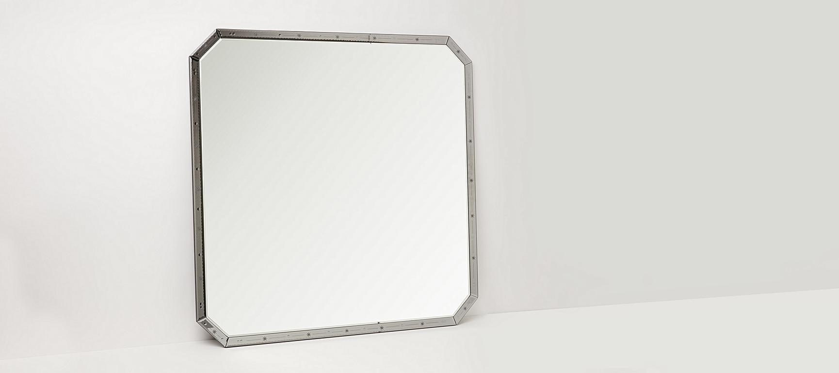 Grey Glass Wall Mirror Square Oliver Bonas