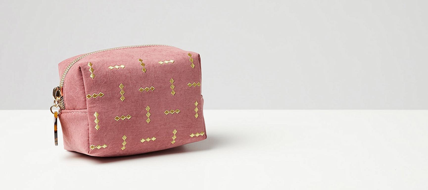 Embroidered Diamond Pink Makeup Bag Extra Small Oliver Bonas