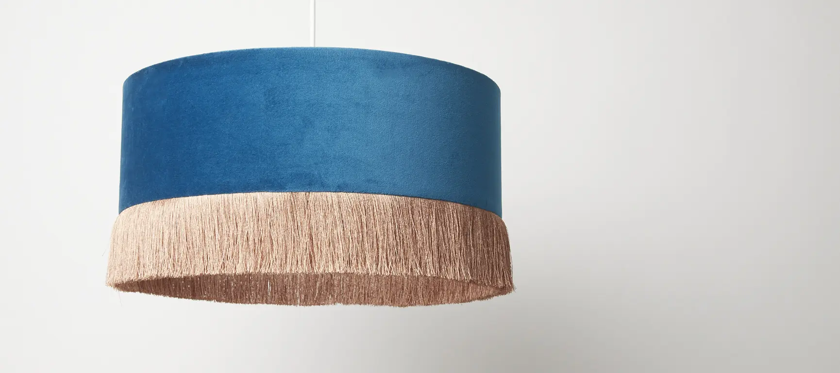 Ero Blue Velvet & Tassel Drum Pendant Lamp Shade Oliver Bonas