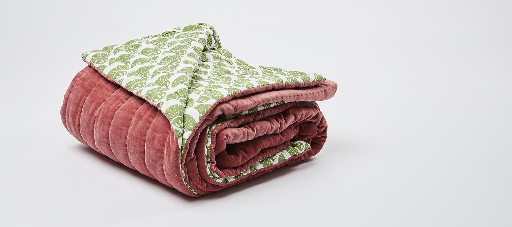 Printed Quilted Pink Velvet Double Bedspread Oliver Bonas