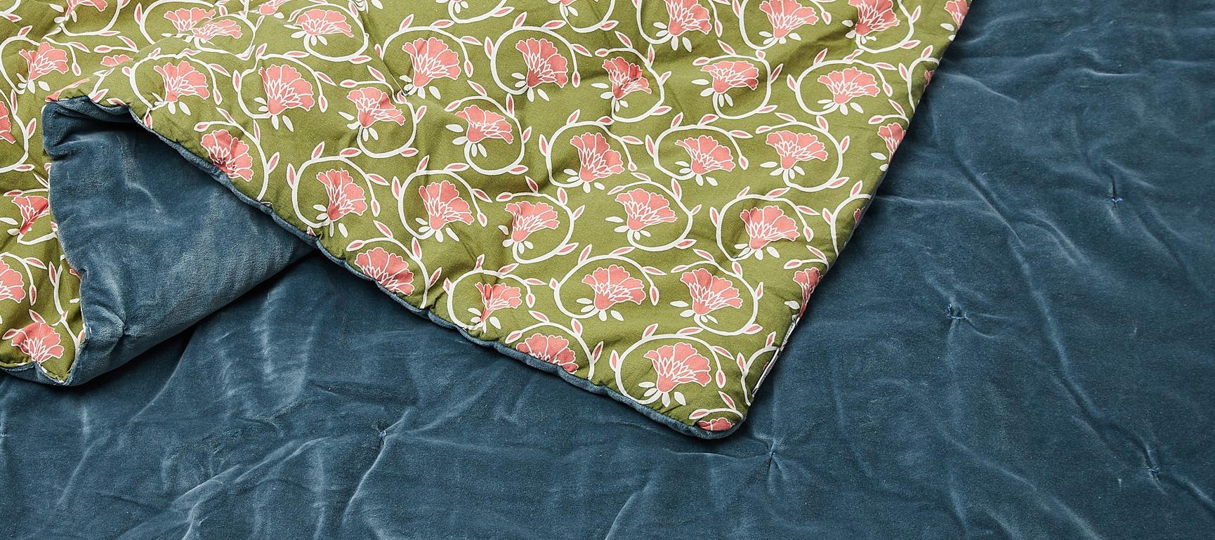 Printed Quilted Blue Velvet Double Bedspread Oliver Bonas IE