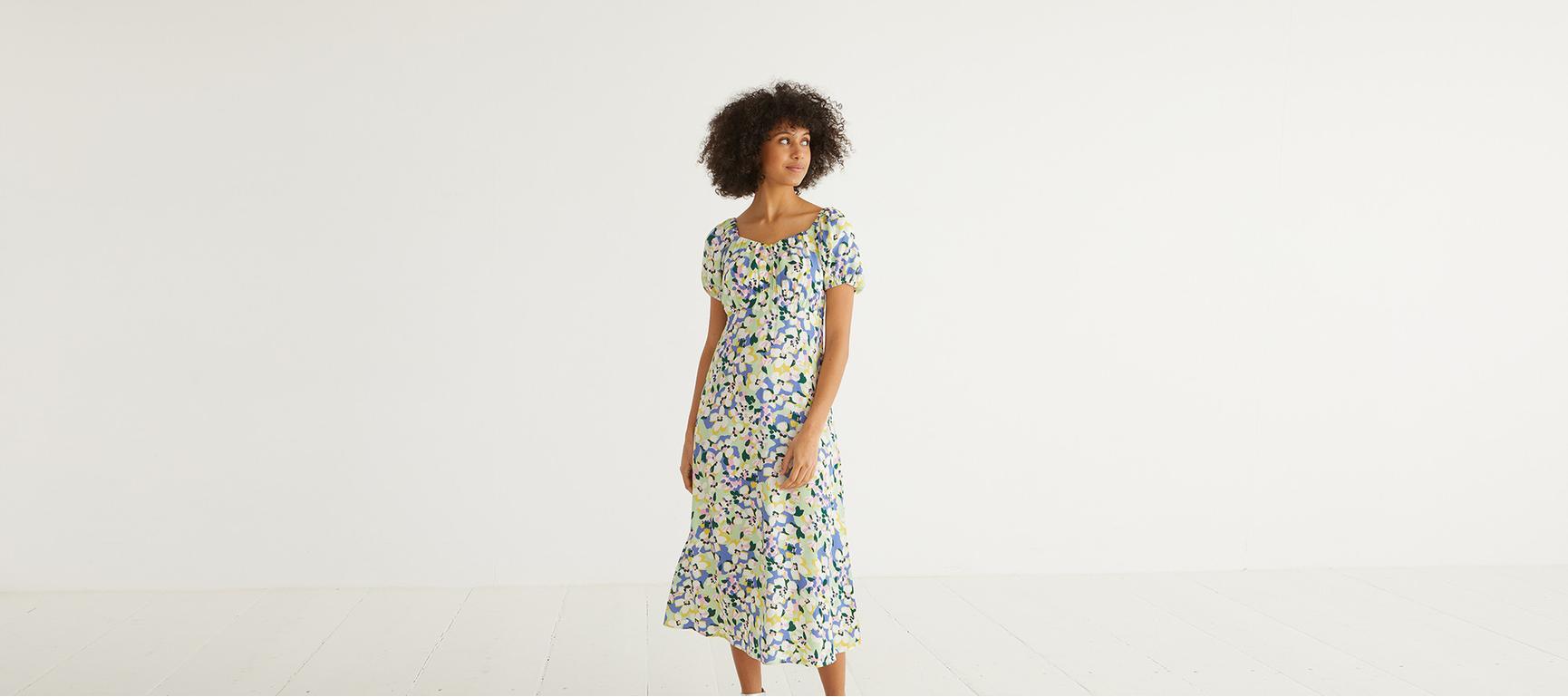 Floral Print Green Midi Dress Oliver Bonas