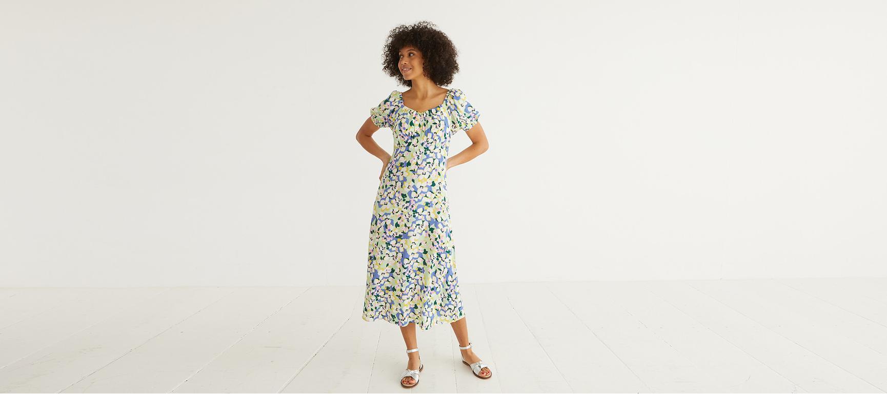 Floral Print Green Midi Dress Oliver Bonas