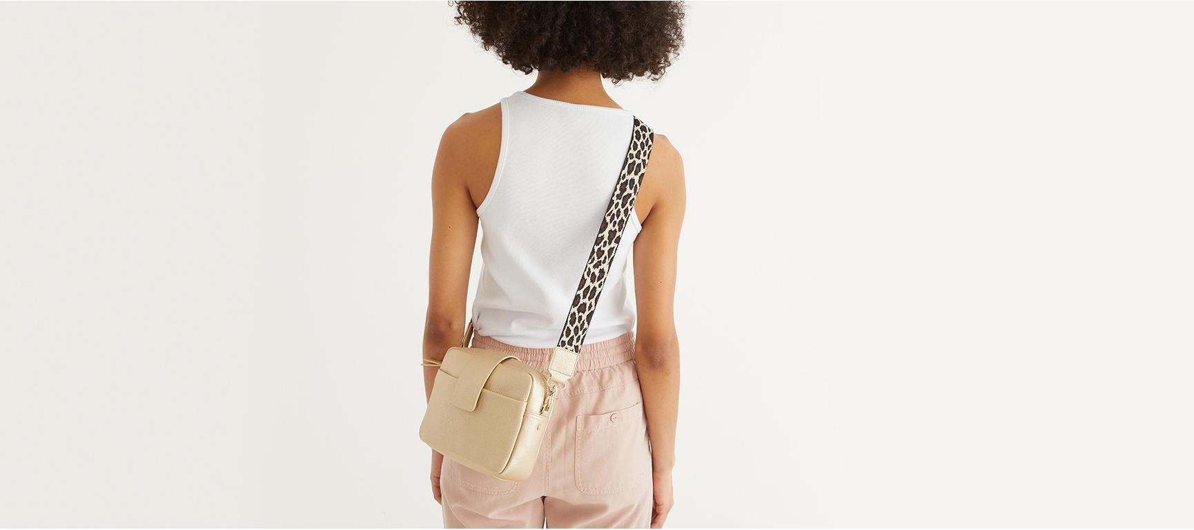 Eve Metallic Gold Fold Over Crossbody Camera Bag Oliver Bonas