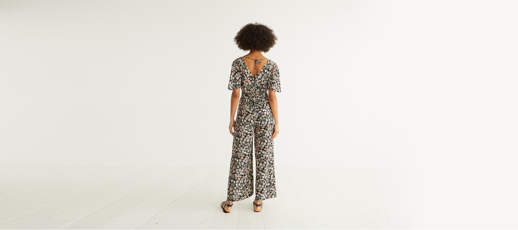 Vintage Daisy Floral Print Black Jumpsuit Oliver Bonas