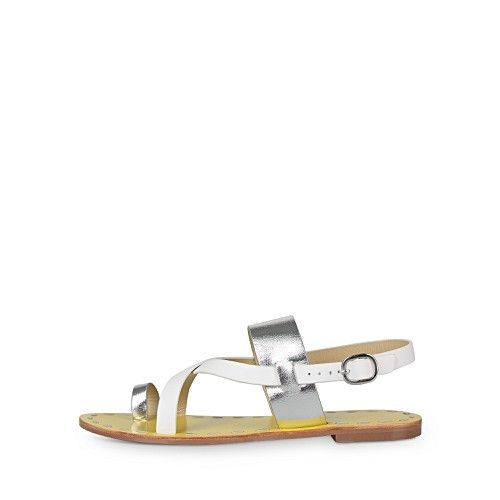 Leather Toe Post Silver & White Sandals | Oliver Bonas