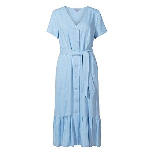 Linen Button Through Blue Midi Dress | Oliver Bonas