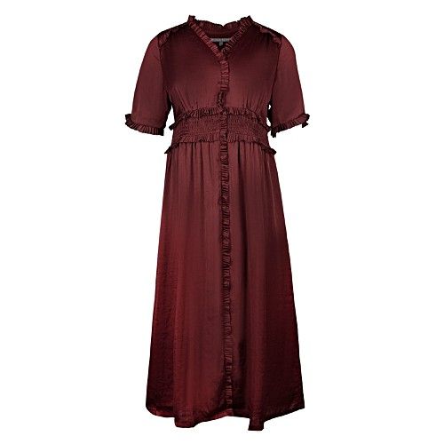 Satin Pleat Red Midi Dress | Oliver Bonas
