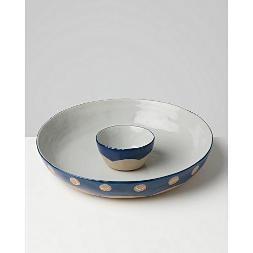 Camila Blue & Gold Ceramic Chip & Dip Bowl Oliver Bonas