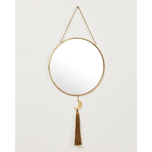 Star & Moon Tassel Round Wall Hanging Mirror Oliver Bonas