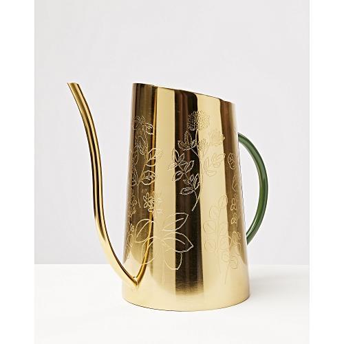 Green & Gold Metal Floral Etched Watering Can Large Oliver Bonas
