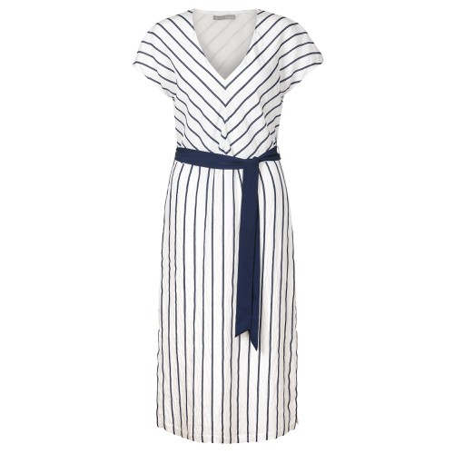 Striped White V-Neck Midi Dress | Oliver Bonas