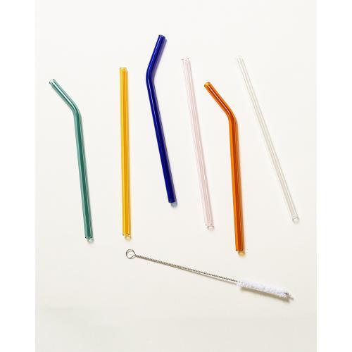 Multicoloured Reusable Glass Straws Pack of Six Oliver Bonas