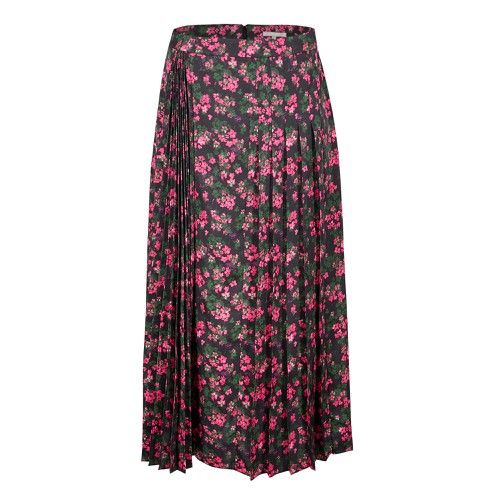 Ditsy Floral Print Pink & Black Pleated Midi Skirt | Oliver Bonas