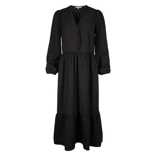 Frill Trim Black Tiered Midi Dress | Oliver Bonas