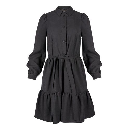 Tiered Button Through Black Mini Shirt Dress | Oliver Bonas
