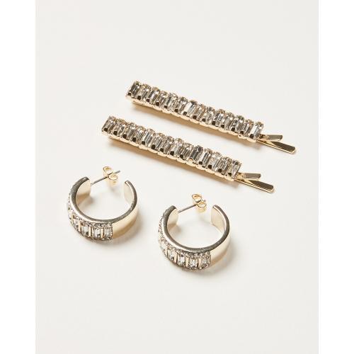 Bedazzling Clear Hair Slide & Hoop Earring Set Oliver Bonas