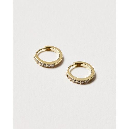 Clear Gem Inlay Gold Plated Huggie Earrings | Oliver Bonas
