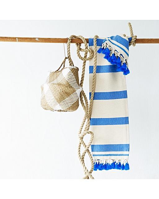 Blue Striped Tassel Throw Oliver Bonas