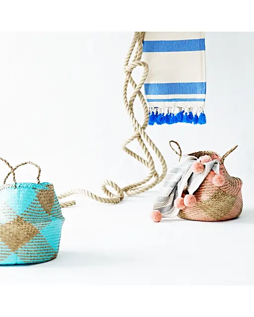 Blue Striped Tassel Throw Oliver Bonas