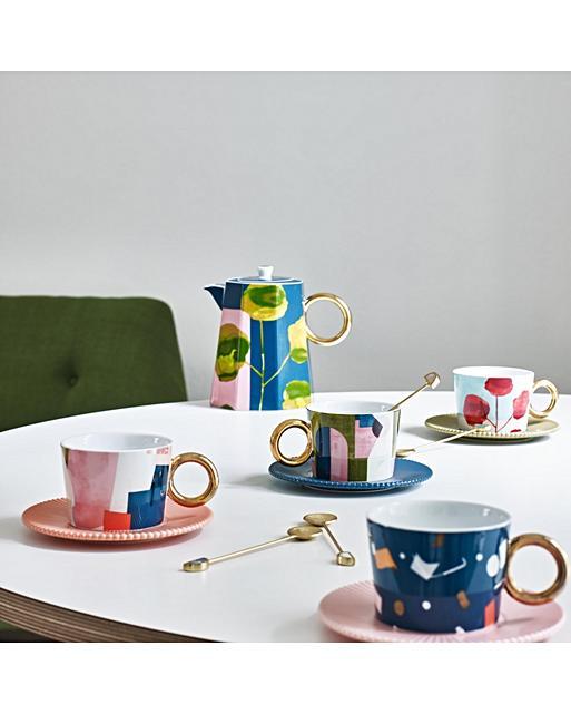 Astratto Set of Four Teacups & Saucers Oliver Bonas