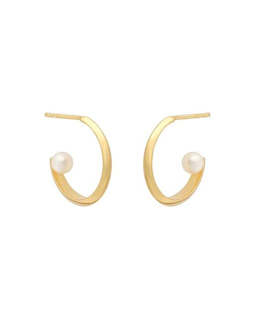 Pascale Floating Pearl Gold Plated Hoop Earrings | Oliver Bonas US