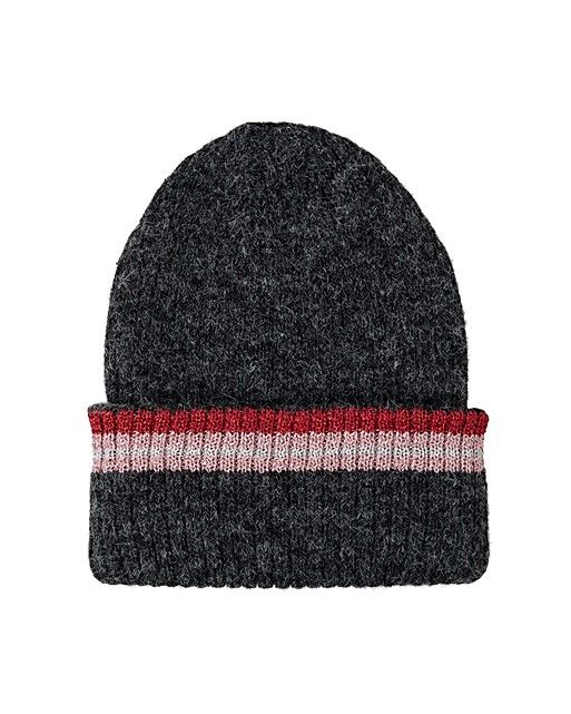 Striped Rib Turn Up Charcoal Beanie Hat | Oliver Bonas