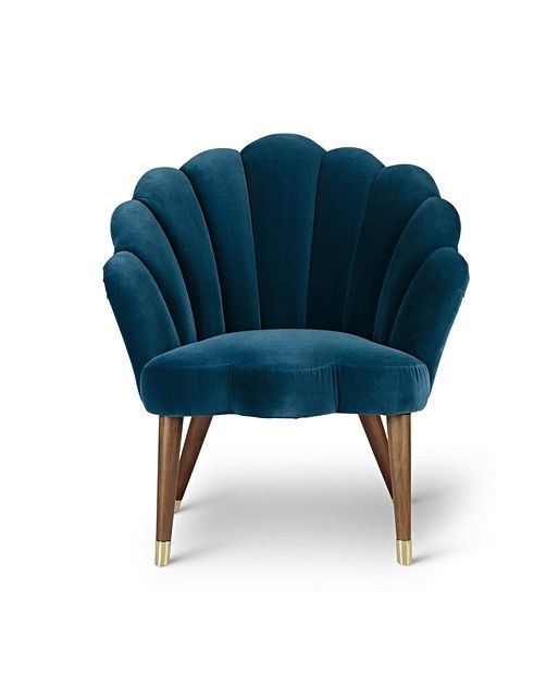 Flora Scalloped Azure Blue Velvet Armchair