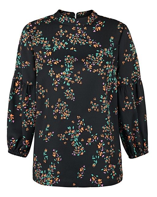New Love Gathered Sleeve Floral Top | Oliver Bonas