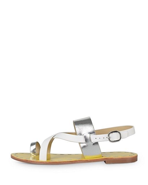 Leather Toe Post Silver & White Sandals | Oliver Bonas