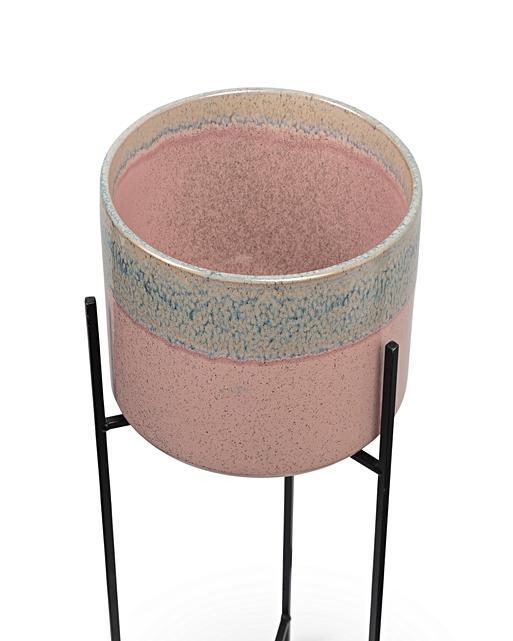 Abuo Pink Ceramic Plant Pot & Stand Tall Oliver Bonas