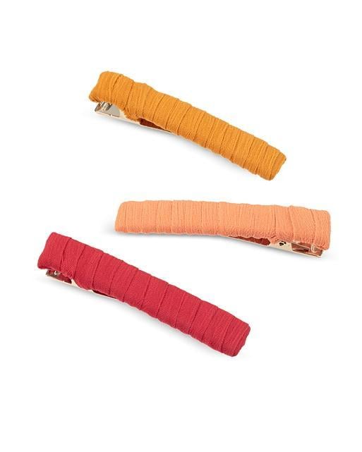 Fabric Wrapped Orange Hair Clips Pack of Three Oliver Bonas