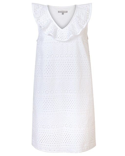 Ruffle V-Neck Broderie White Shift Dress | Oliver Bonas
