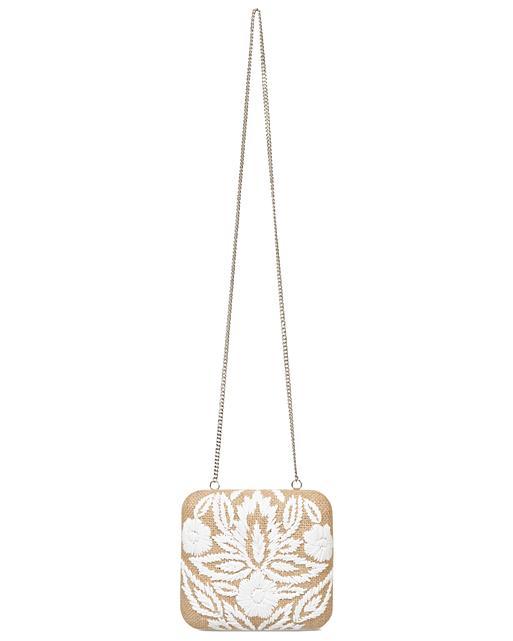 Geniee White Floral Straw Clutch Bag Oliver Bonas