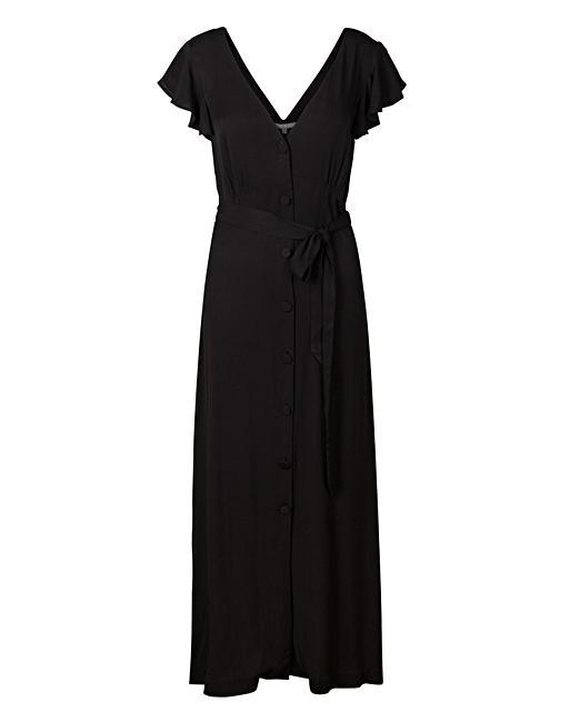 Butterfly Black Button Down Midi Dress Oliver Bonas