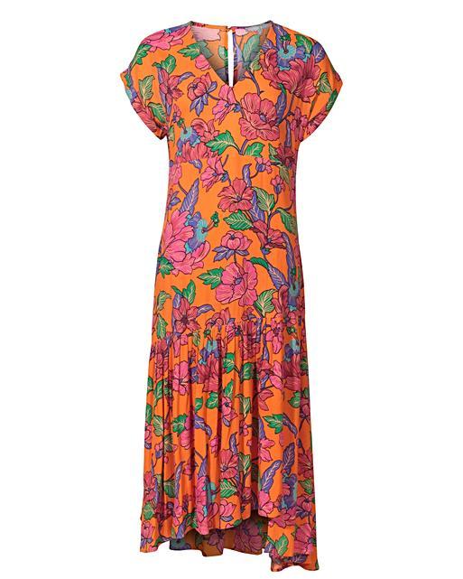 Bright Orange Floral VNeck Midi Dress Oliver Bonas