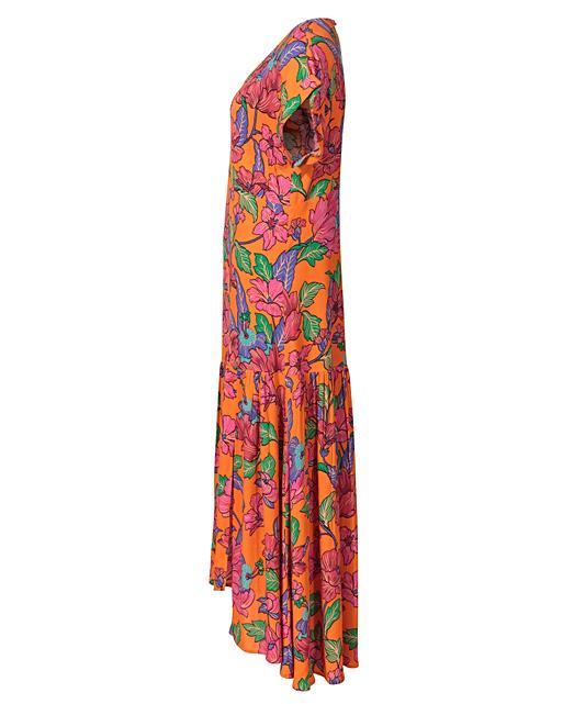 Bright Orange Floral VNeck Midi Dress Oliver Bonas