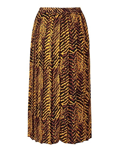 Zebra Print Yellow Pleated Midi Skirt | Oliver Bonas
