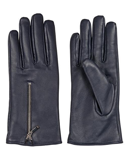 Zipped Navy Blue Leather Gloves Oliver Bonas